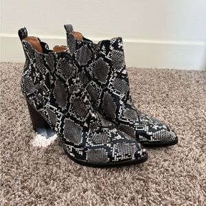 H&M Black and White Snake Print Ankle Boots